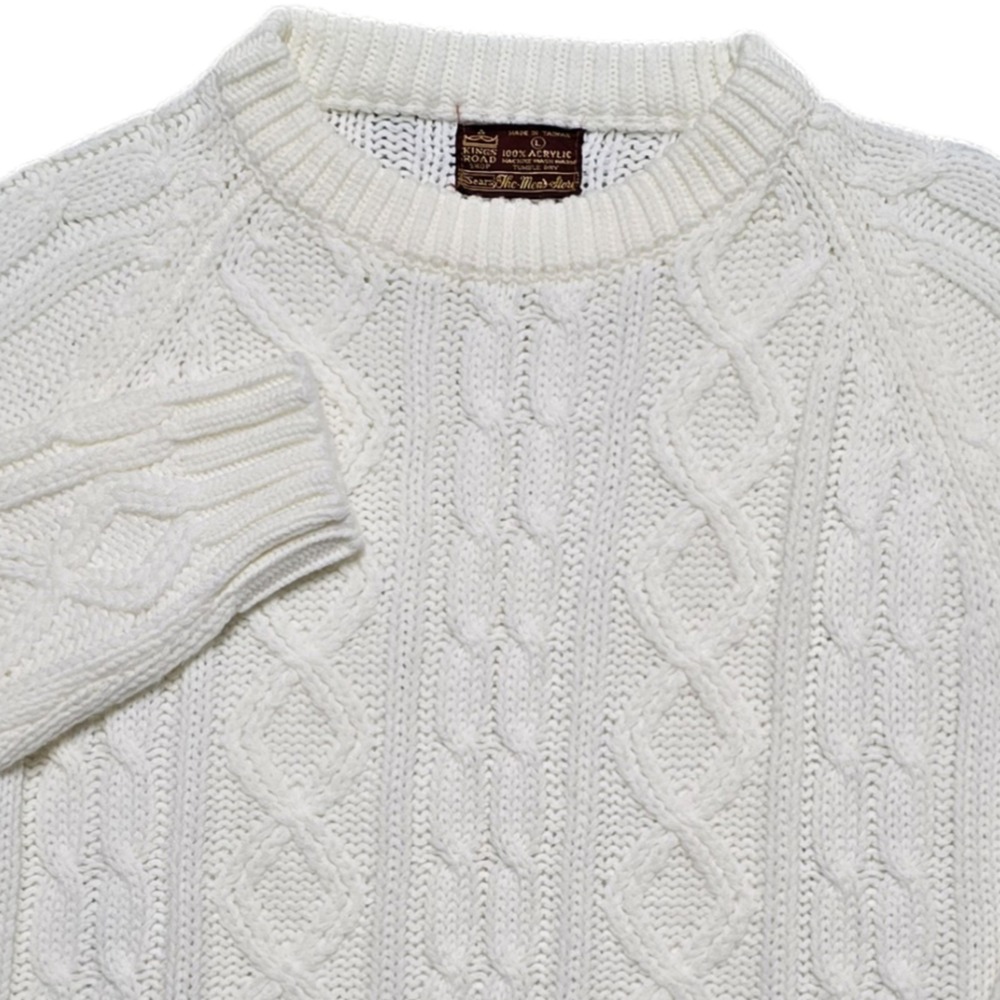 Kings Road Sweater Mens L 80s Vintage Sears Chunky Cable Knit Fisherman Pullover